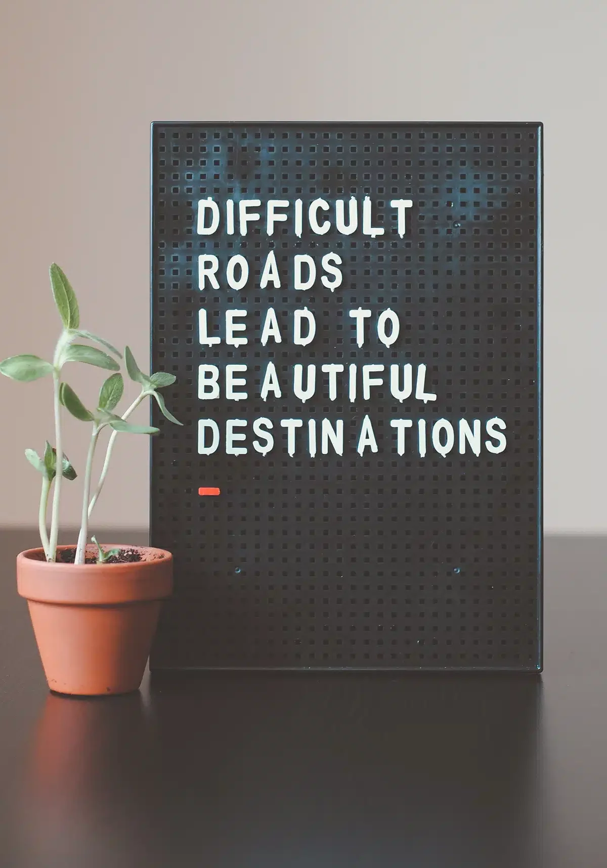 A sign saying "Difficult Roads Lead to Beautiful Designations" being used as a photo illustration for family therapy in a day treatment program